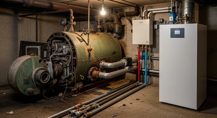 Dépose d'une chaudière fioul et installation d'une pompe à chaleur air/eau à Angers
