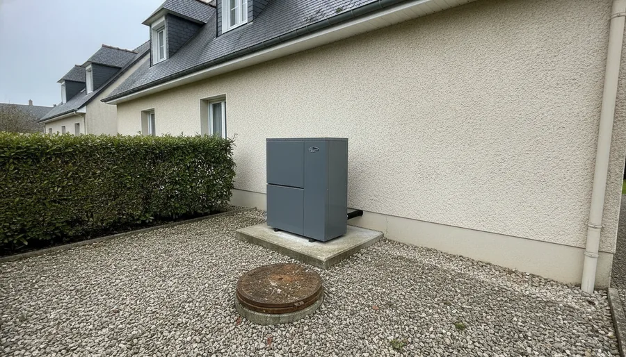 Pompe à chaleur air/eau installée à la place d'une chaudière fioul dans un pavillon de Cholet